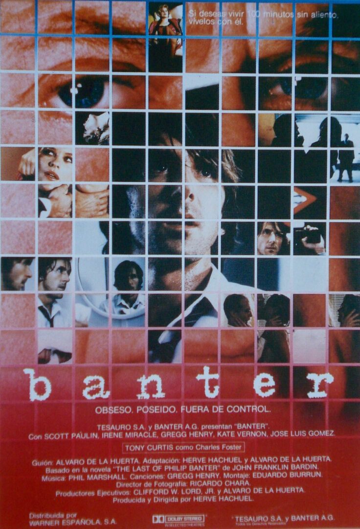 Banter Movie Poster in Red Background and Grids With Scenes